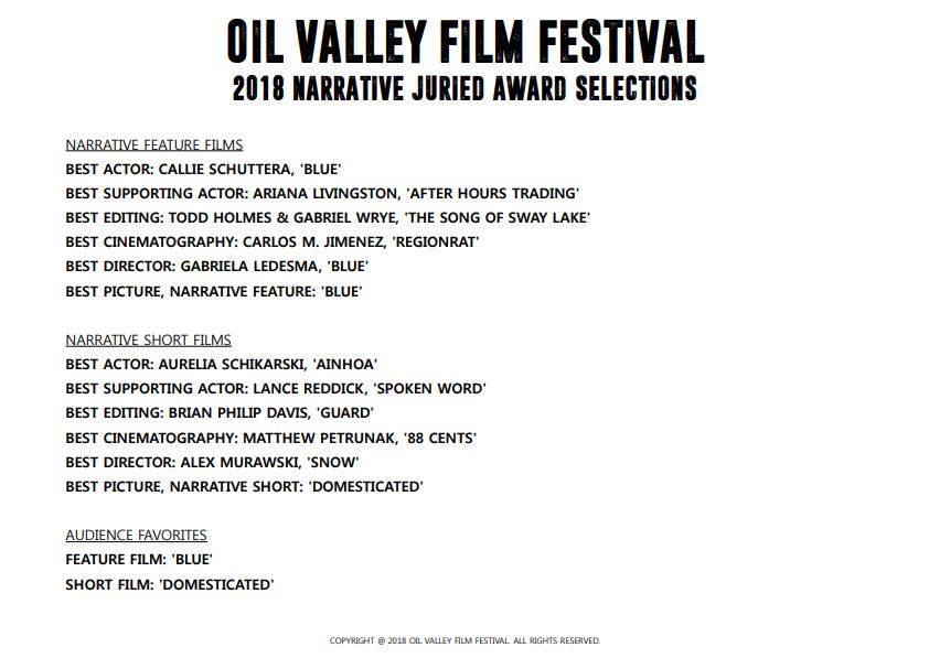 !"AINHOA" ES GALARDONADO CON EL "BEST ACTOR AWARD" (Aurelia Schikarski) EN EL "OIL VALLEY FILM FESTIVAL 2018" EN USA!